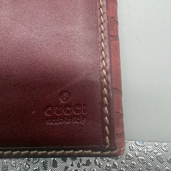 Gucci Guccissima Red Leather Long Wallet Gold Bar Logo Made In Italy - Picture 10 of 10